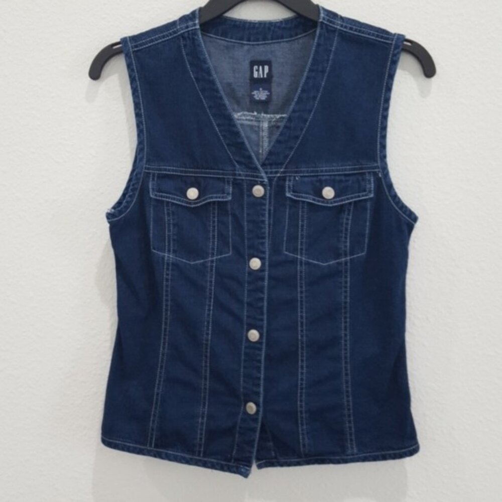 Euc Gap Womens/Juniors Dark Wash Jean Vest Size Medium